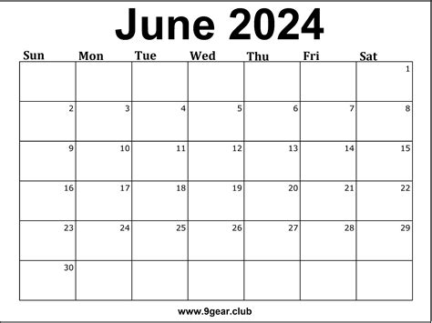 June 2024 calendar printable