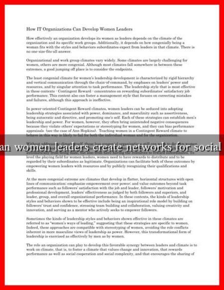 How can women leaders create networks for social impact